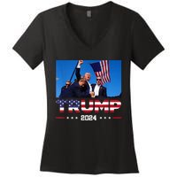 Donald Trump 2024 Survived Shot At Election Rall Women's V-Neck T-Shirt