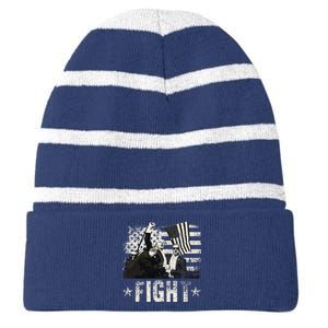 Donald Trump 2024 Fight Fight Fight Donald Trump Fist Pump Striped Beanie with Solid Band