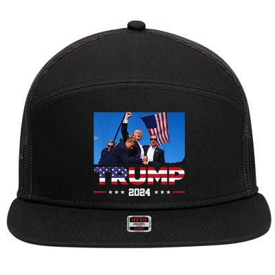 Donald Trump 2024 Survived Shot At Election Rally 7 Panel Mesh Trucker Snapback Hat