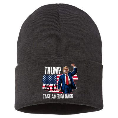 Donald Trump 2024 Take America Back American Flag Sustainable Knit Beanie