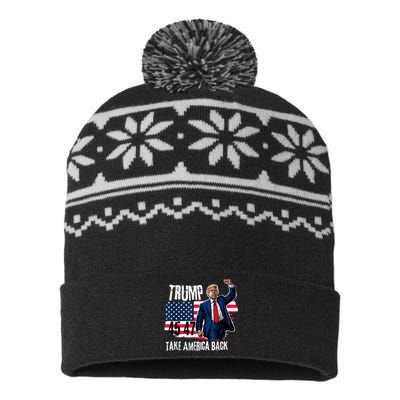 Donald Trump 2024 Take America Back American Flag USA-Made Snowflake Beanie