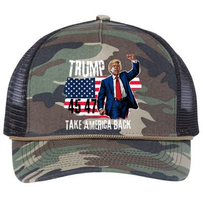 Donald Trump 2024 Take America Back American Flag Retro Rope Trucker Hat Cap