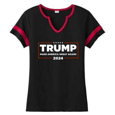 Donald Trump 2024 Make America Great Again MAGA Ladies Halftime Notch Neck Tee