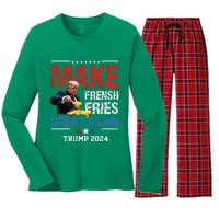 Donald Trump 2024 French Fry Make French Fries Great Again Women's Long Sleeve Flannel Pajama Set 