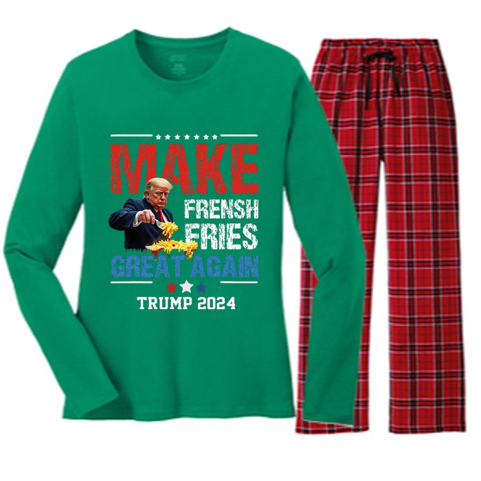 Donald Trump 2024 French Fry Make French Fries Great Again Women's Long Sleeve Flannel Pajama Set 