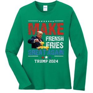 Donald Trump 2024 French Fry Make French Fries Great Again Ladies Long Sleeve Shirt