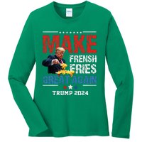 Donald Trump 2024 French Fry Make French Fries Great Again Ladies Long Sleeve Shirt