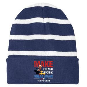 Donald Trump 2024 French Fry Make French Fries Great Again Striped Beanie with Solid Band