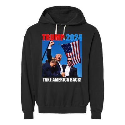 Donald Trump 2024 Take America Back American Flag Patriotic Garment-Dyed Fleece Hoodie