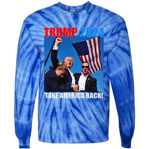 Donald Trump 2024 Take America Back American Flag Patriotic Tie-Dye Long Sleeve Shirt