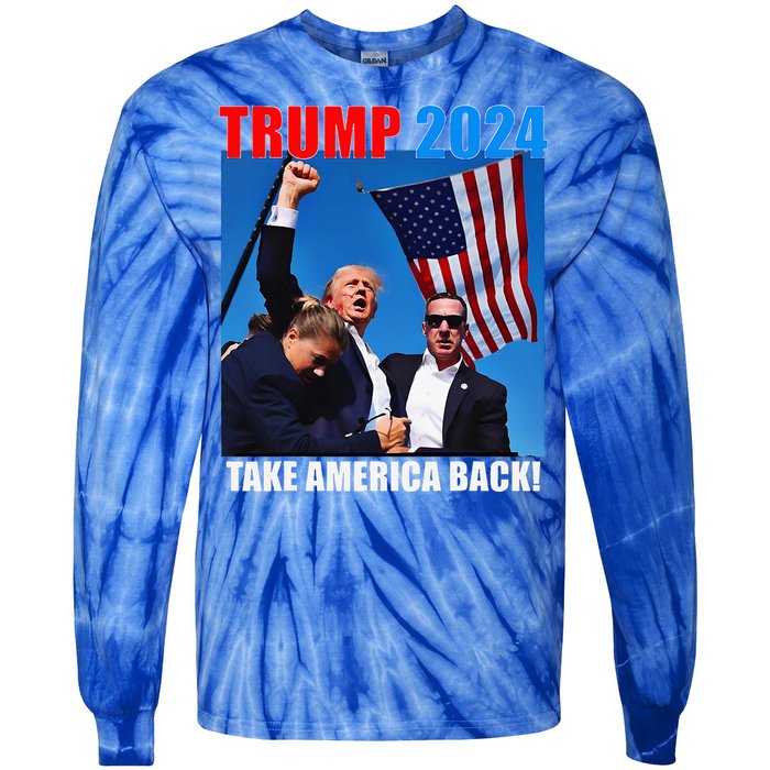 Donald Trump 2024 Take America Back American Flag Patriotic Tie-Dye Long Sleeve Shirt