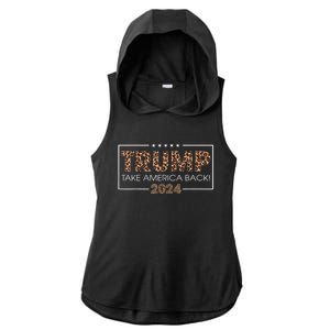 Donald Trump 2024 Take America Back Leopard Print Gift Ladies PosiCharge Tri-Blend Wicking Draft Hoodie Tank