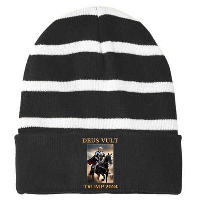 Donald Trump 2024 Deus Vult Striped Beanie with Solid Band