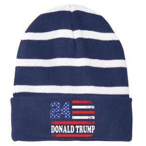 Donald Trump 2024 American Flag Usa Striped Beanie with Solid Band