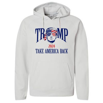 Donald Trump 2024 Take America Back American Flag Patriotic Performance Fleece Hoodie