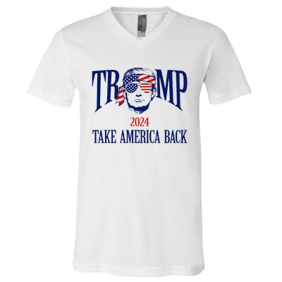 Donald Trump 2024 Take America Back American Flag Patriotic V-Neck T-Shirt