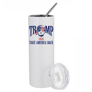 Donald Trump 2024 Take America Back American Flag Patriotic Stainless Steel Tumbler