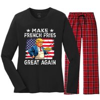 Donald Trump 2024 French Fry Make French Fries Great Again Women's Long Sleeve Flannel Pajama Set 