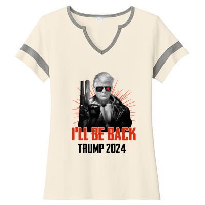 Donald Trump 2024 I'll Be Back Trumpinator I'll Be Back 2024 Ladies Halftime Notch Neck Tee