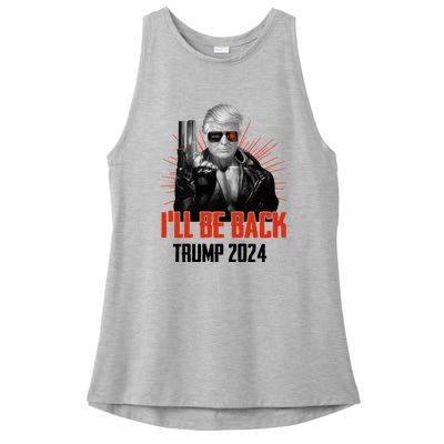 Donald Trump 2024 I'll Be Back Trumpinator I'll Be Back 2024 Ladies PosiCharge Tri-Blend Wicking Tank