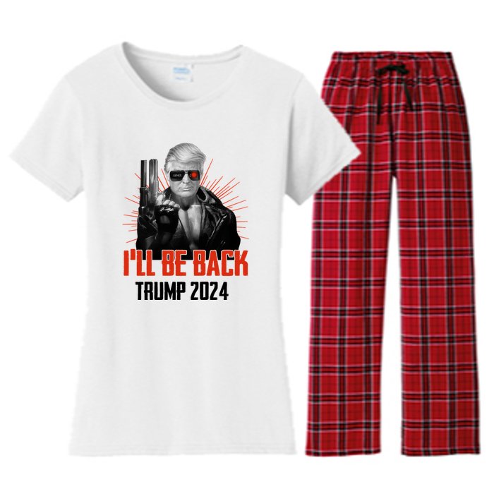 Donald Trump 2024 I'll Be Back Trumpinator I'll Be Back 2024 Women's Flannel Pajama Set