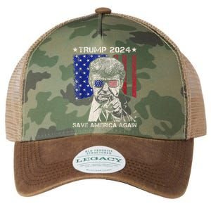 Donald Trump 2024 Save America Again American Flag Legacy Tie Dye Trucker Hat