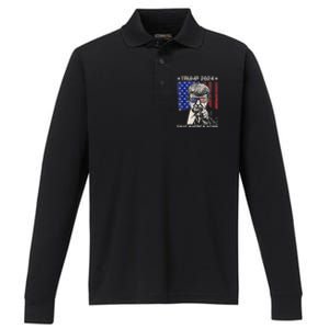 Donald Trump 2024 Save America Again American Flag Performance Long Sleeve Polo