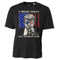 Donald Trump 2024 Save America Again American Flag Cooling Performance Crew T-Shirt