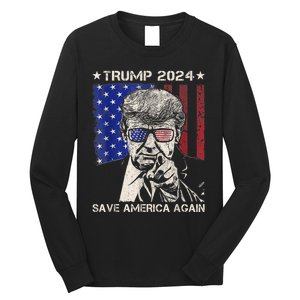 Donald Trump 2024 Save America Again American Flag Long Sleeve Shirt