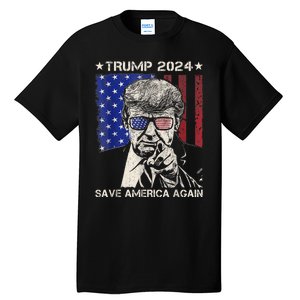 Donald Trump 2024 Save America Again American Flag Tall T-Shirt