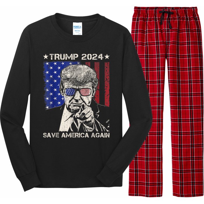 Donald Trump 2024 Save America Again American Flag Long Sleeve Pajama Set