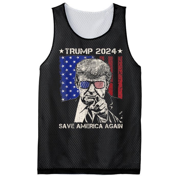 Donald Trump 2024 Save America Again American Flag Mesh Reversible Basketball Jersey Tank