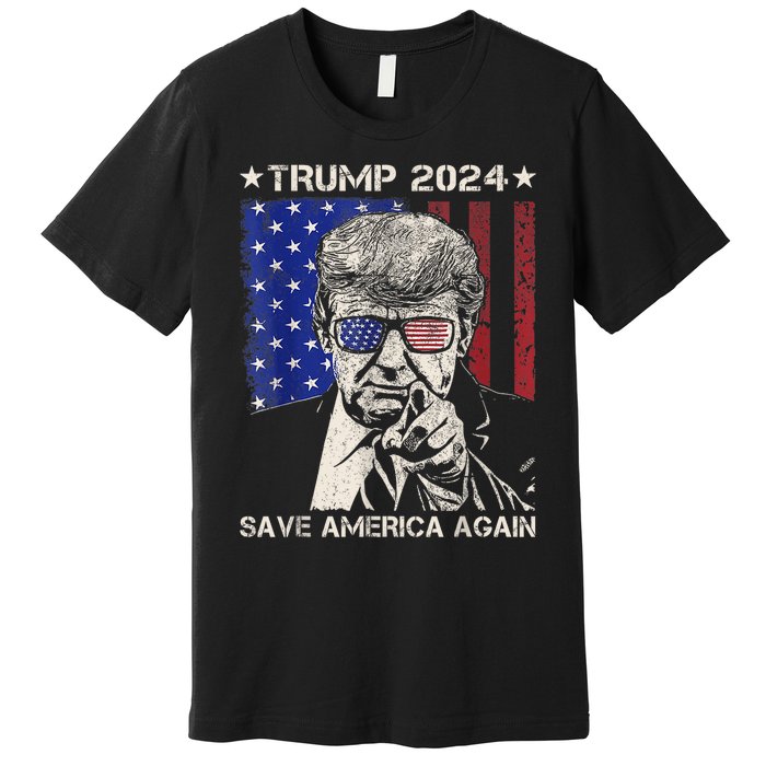 Donald Trump 2024 Save America Again American Flag Premium T-Shirt