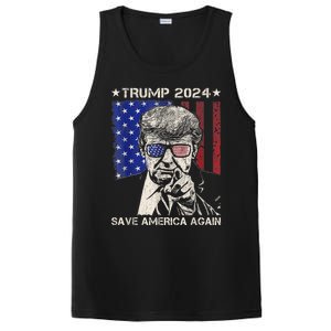 Donald Trump 2024 Save America Again American Flag PosiCharge Competitor Tank