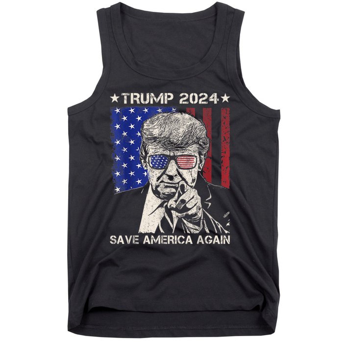 Donald Trump 2024 Save America Again American Flag Tank Top