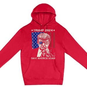 Donald Trump 2024 Save America Again American Flag Premium Pullover Hoodie