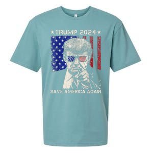 Donald Trump 2024 Save America Again American Flag Sueded Cloud Jersey T-Shirt