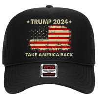 Donald Trump 2024 Take America Back American Flag Patriotic High Crown Mesh Back Trucker Hat