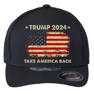 Donald Trump 2024 Take America Back American Flag Patriotic Flexfit Unipanel Trucker Cap