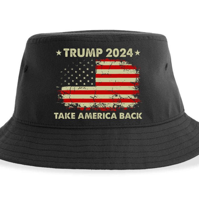 Donald Trump 2024 Take America Back American Flag Patriotic Sustainable Bucket Hat