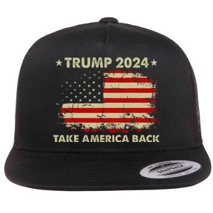 Donald Trump 2024 Take America Back American Flag Patriotic Flat Bill Trucker Hat