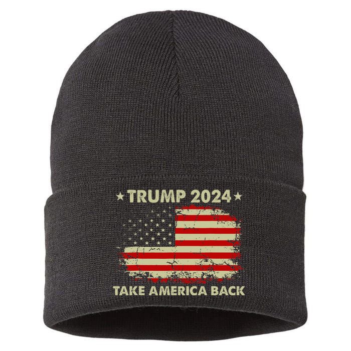 Donald Trump 2024 Take America Back American Flag Patriotic Sustainable Knit Beanie