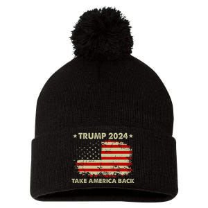 Donald Trump 2024 Take America Back American Flag Patriotic Pom Pom 12in Knit Beanie