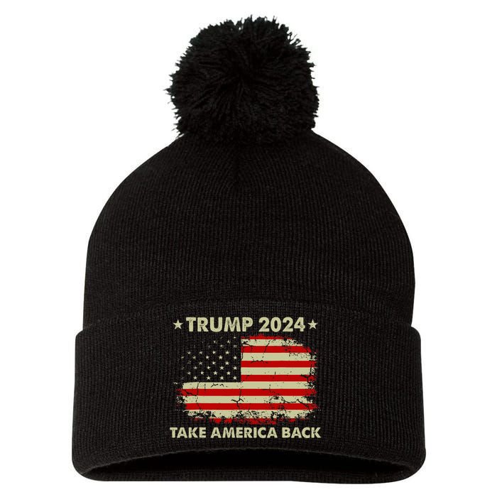 Donald Trump 2024 Take America Back American Flag Patriotic Pom Pom 12in Knit Beanie