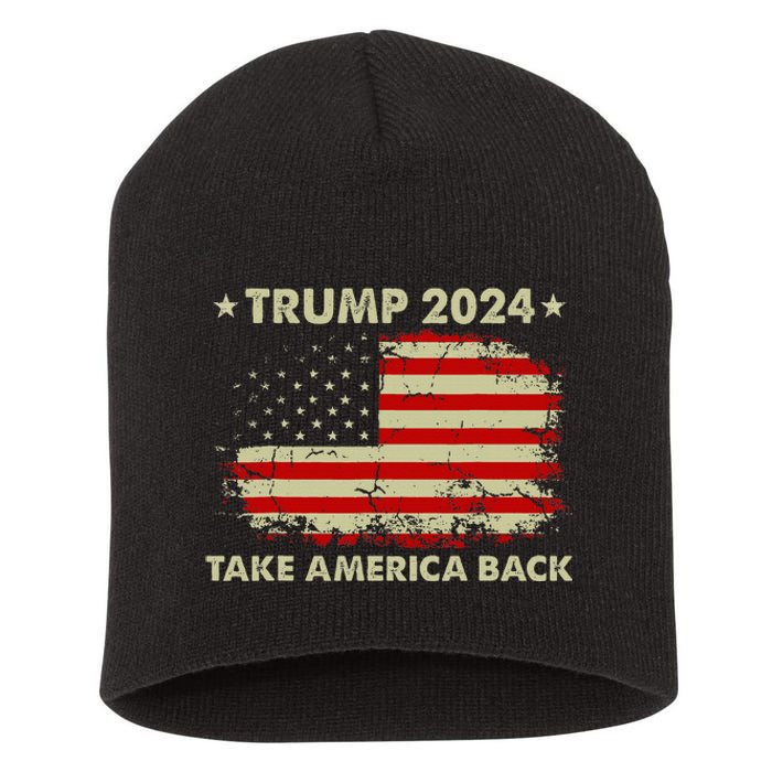 Donald Trump 2024 Take America Back American Flag Patriotic Short Acrylic Beanie