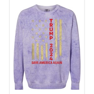 Donald Trump 2024: Save America Again With Flag Colorblast Crewneck Sweatshirt