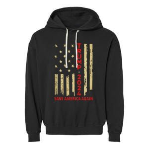 Donald Trump 2024: Save America Again With Flag Garment-Dyed Fleece Hoodie