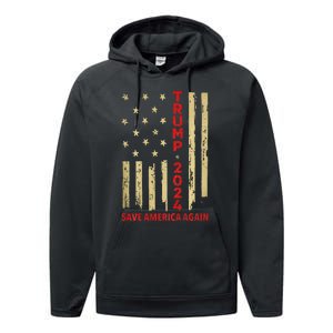 Donald Trump 2024: Save America Again With Flag Performance Fleece Hoodie