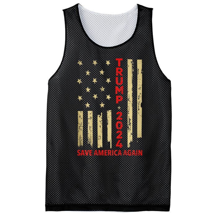 Donald Trump 2024: Save America Again With Flag Mesh Reversible Basketball Jersey Tank