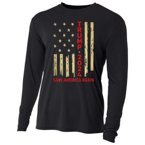 Donald Trump 2024: Save America Again With Flag Cooling Performance Long Sleeve Crew